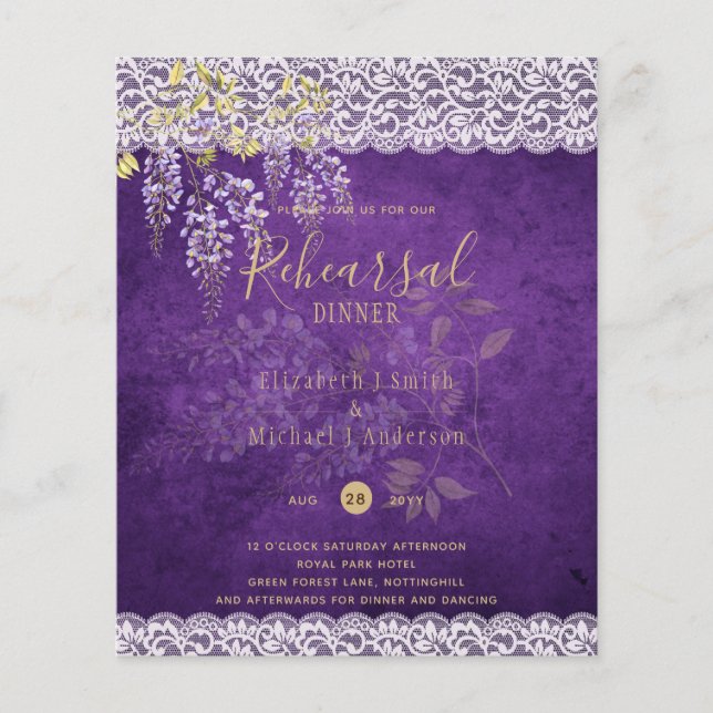Wisteria Floral Lace REHEARSAL JANTO INVITE (Frente)