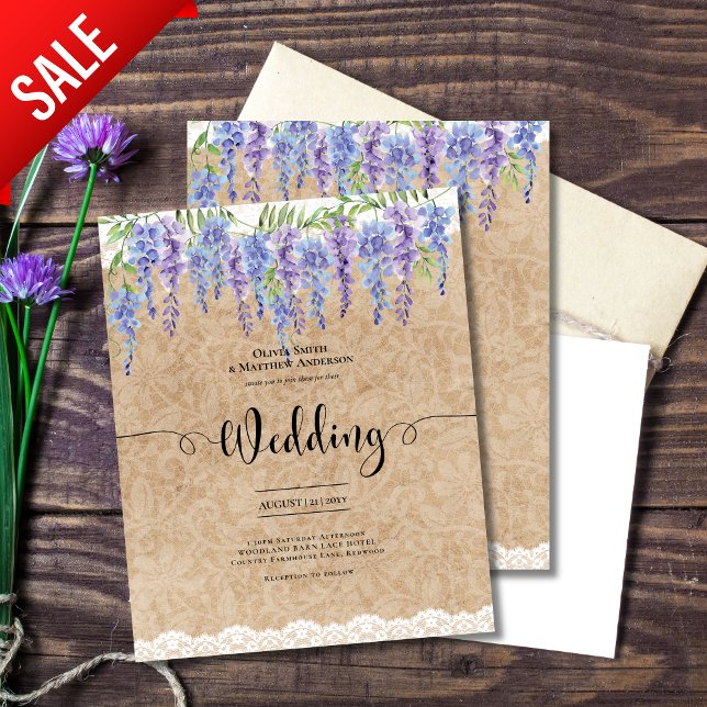 Wisteria Floral Wedding Rustic Kraft Lace BUDGET (Criador carregado)