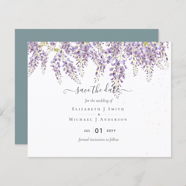 Wisteria Save Dates Dusty Sage - Orçamento de Casa (Frente/Verso)