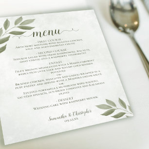 Wistful Sage Green deixa o menu de casamento do or