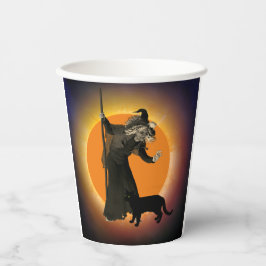 Witch & Black Cat with Orange Moon Paper Cup