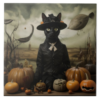 Witch Cat with Pumpkins