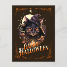 Witchy Cat deseja o cartão postal do Halloween
