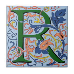 Wm Morris Ornamentado - Letra "R", Azulejo inicial