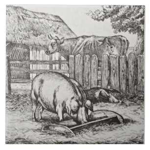 Wm Wise Minton Farm Animal Pigs Azulejo Repro c 18