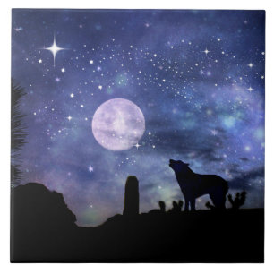 Wolf and Moon Azulejo Art
