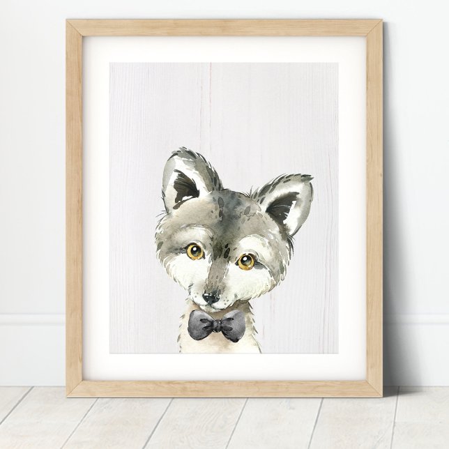 Wolf Bowtie Woodland Nursery Art Impressão (Criador carregado)