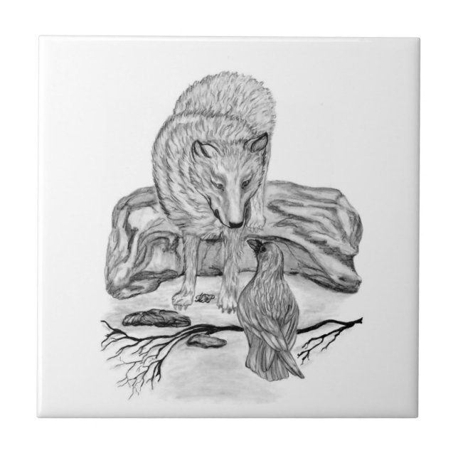 Wolf e Raven design preto e branco (Frente)