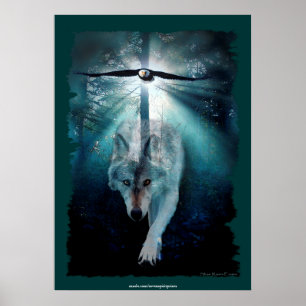 Wolf & Eagle - Poster de Arte Espiritual da Vida S