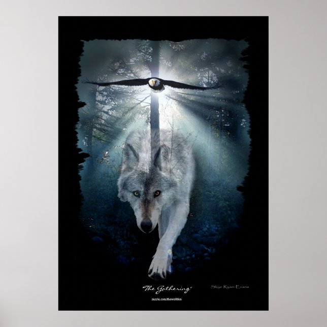 Wolf & Eagle Wildlife Gathering Art Poster (Frente)