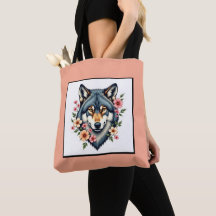 Wolf Floral Shoulder Bolsa