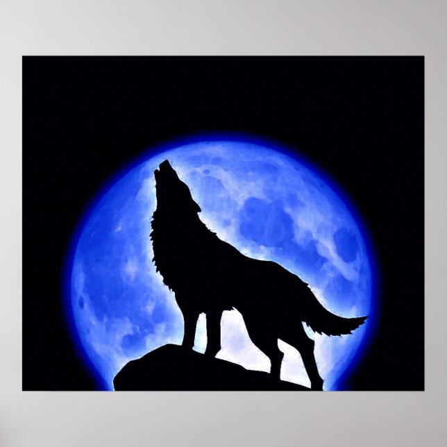 Wolf Howling Blue Moon Poster (Frente)