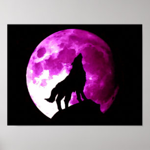 Wolf Howling em Moon Poster Impressão