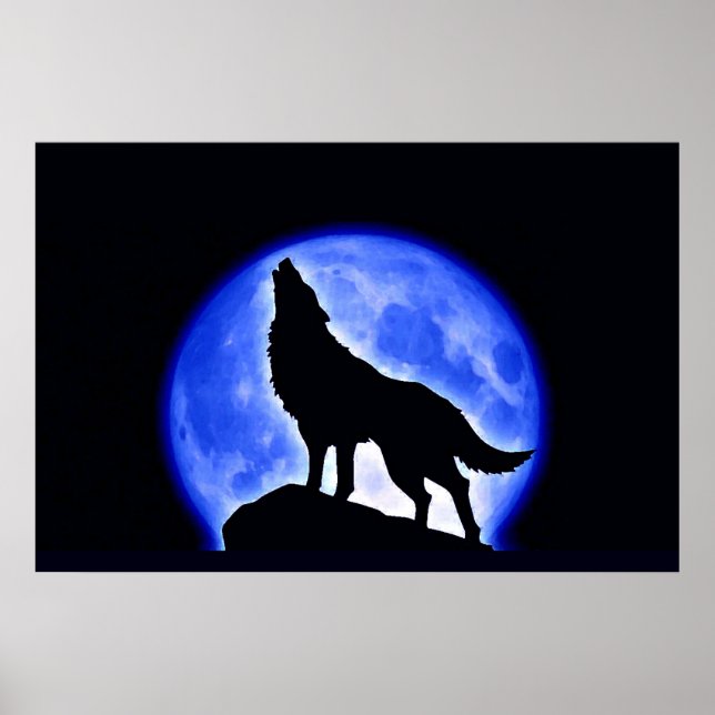 Wolf Howling em Moon Poster Impressão - Posters do (Frente)