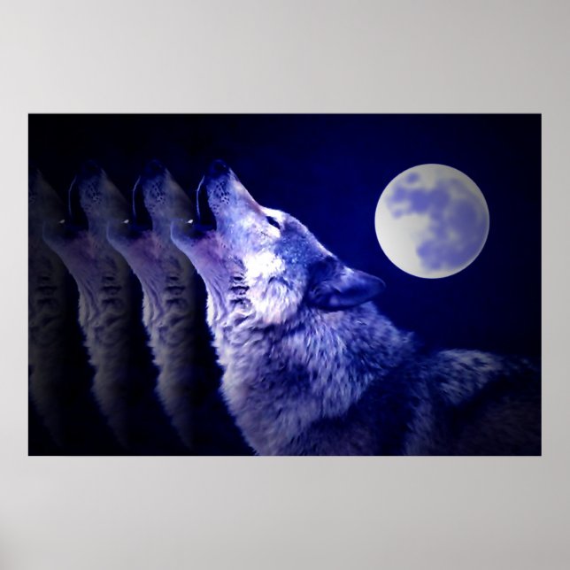 Wolf Howling em Moon Poster Impressão - Posters do (Frente)