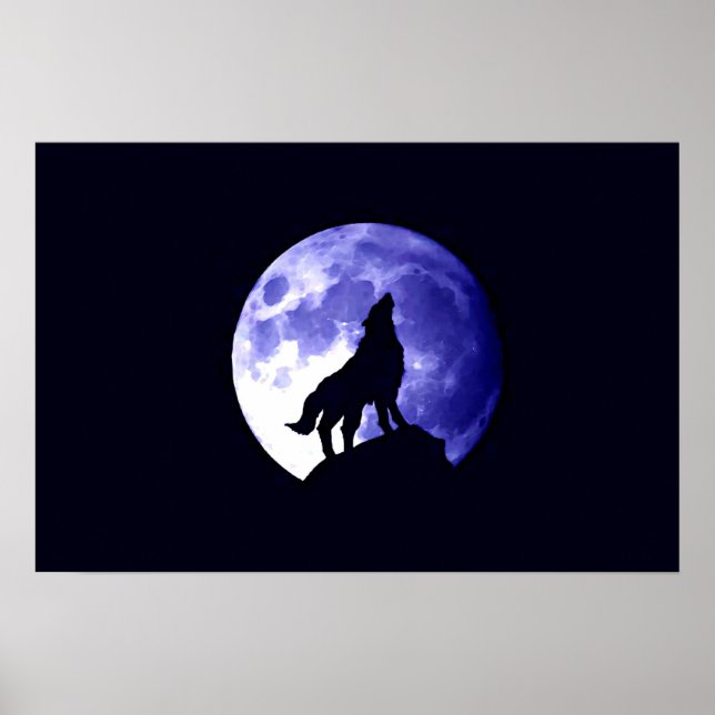 Wolf Howling em Moon Poster Impressão - Posters do (Frente)