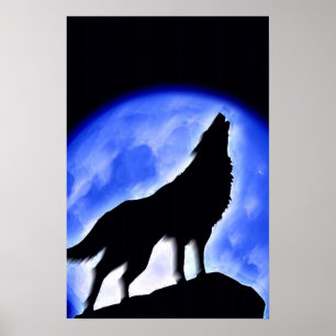 Wolf Howling em Moon Poster Impressão - Posters do