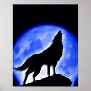 Wolf Howling em Moon Poster Impressão - Posters do