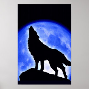 Wolf Howling em Moon Poster Impressão - Posters do