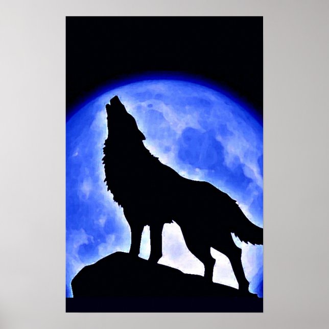 Wolf Howling em Moon Poster Impressão - Posters do (Frente)