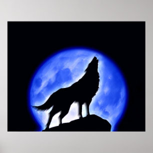 Wolf Howling em Moon Poster Impressão - Posters do