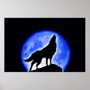 Wolf Howling em Moon Poster Impressão - Posters do