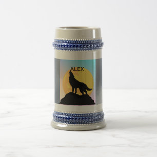 Wolf Howling na caneca de cerveja da Lua