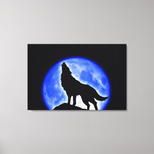 Wolf Howling na Canvas da Lua