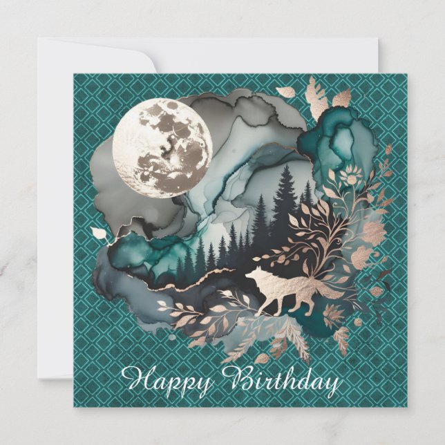 Wolf Landscape & Moon Happy Birday Men (Frente)