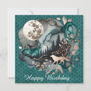 Wolf Landscape & Moon Happy Birday Men