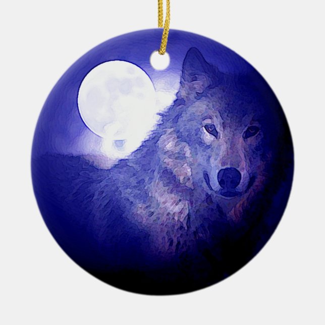 Wolf, Lua e Ornamento Noturno Azul (Frente)
