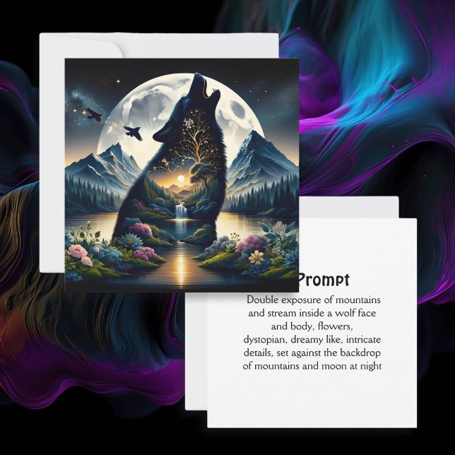 Wolf Místico Howling em Moon Surreal Ai Prompt (Criador carregado)
