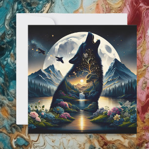 Wolf Místico Howling na Lua Surreal Ai Art