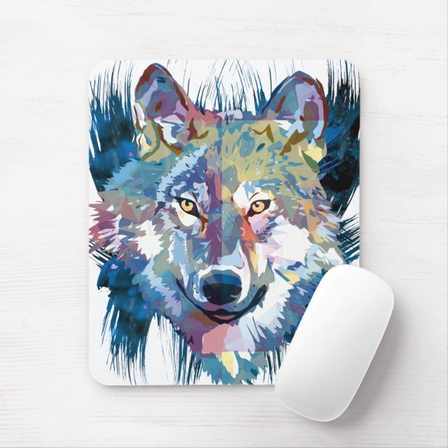 Wolf Mousepad Azul | Desenho Colorido de Lobos (Com mouse)