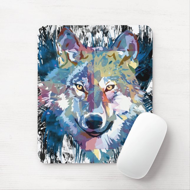 Wolf Mousepad Colorful Wolf Polygon (Com mouse)