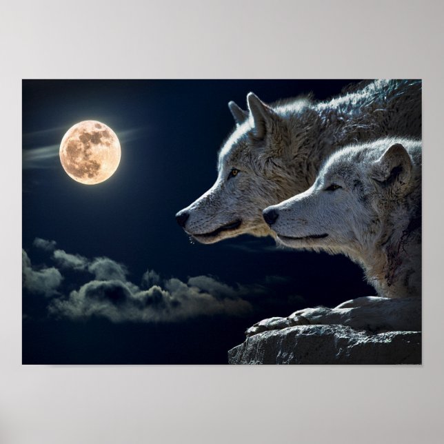 Wolf Pair Moon Night Gothasy Poster (Frente)