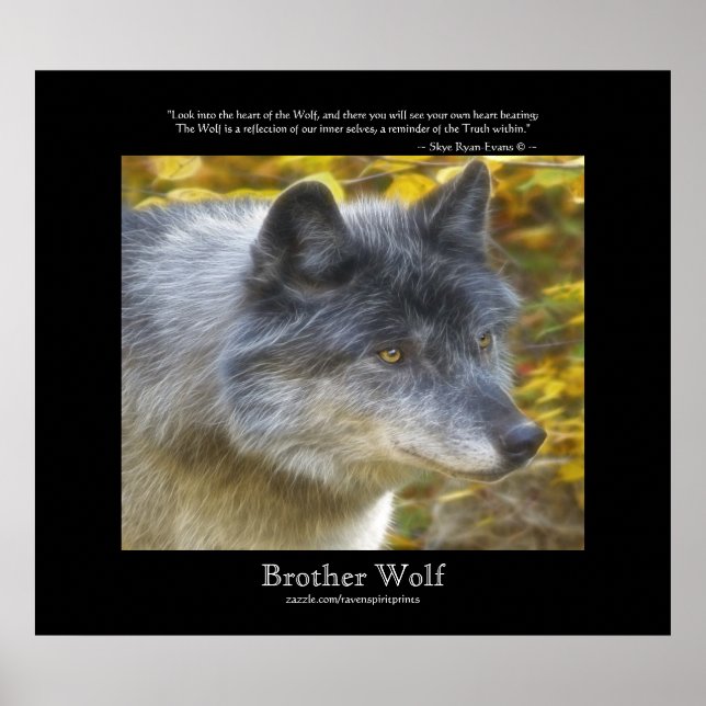 Wolf Portrait & Wolf Poem Wildlife Poster (Frente)
