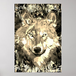 Wolf Poster - Sepia Wolf Polygon Poster