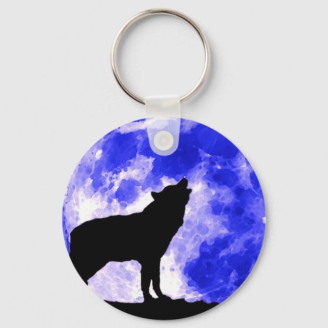 Wolf Silhouette e Blue Moon Chaveiro (Frente)