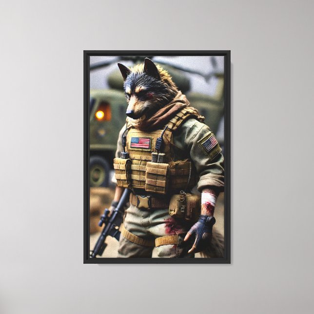 Wolf Soldier Warrior Framed Canvas Wall Art (Frente)