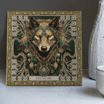 Wolf Spirit Animal Carpetpunk Altarpart Happycore<br><div class="desc">Entra num universo intrigante onde lobos, adornos tribais e carpetpunk se misturam numa sinfonia estética no nosso azulejo cerâmico personalizável. Colocado contra uma canvas de verde escuro, marrom-terra, ouro lustroso, e aquamarina profunda, nosso lobo carismático, embelezado com joias tribais extravagantes, expele um espírito de aventura e alegria. Mergulhe na alegria...</div>