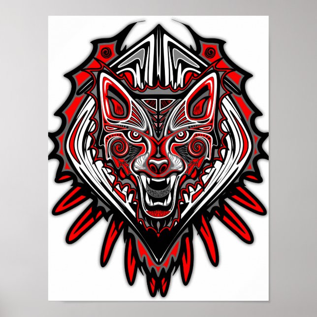 Wolf Tattoo Style Haida Art Poster Paper (Matte) (Frente)