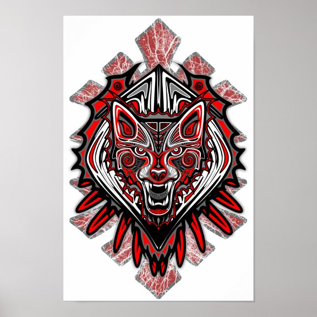 Wolf Tattoo Style Haida Art Poster Paper (Matte) (Frente)