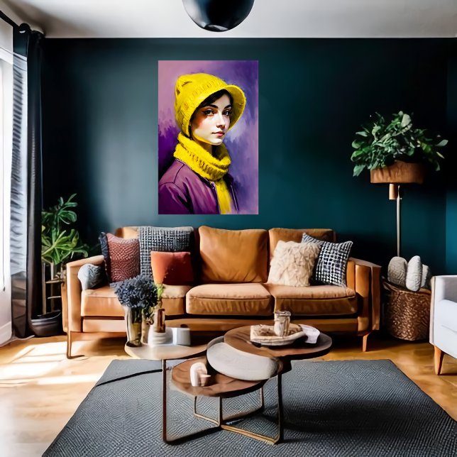 Women with yellow hat and scarf | AI Art Poster (Criador carregado)