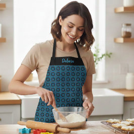 Women's Custom Name Blue Geometric Pattern Apron