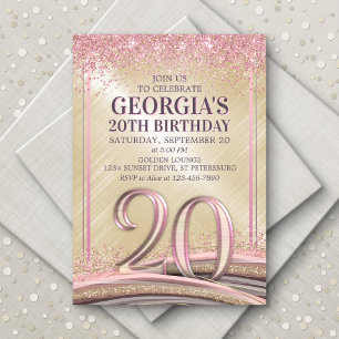 Womens Glam 20 Birthday Convite