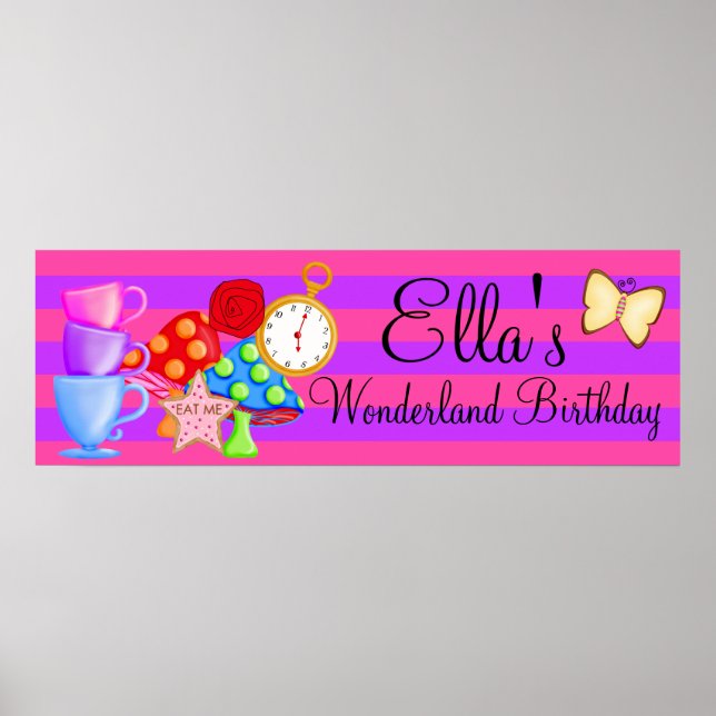 Wonderland Birthday Banner Poster (Frente)