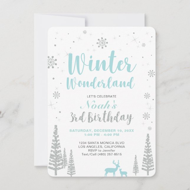 Wonderland de inverno - Convite para aniversário d (Frente)
