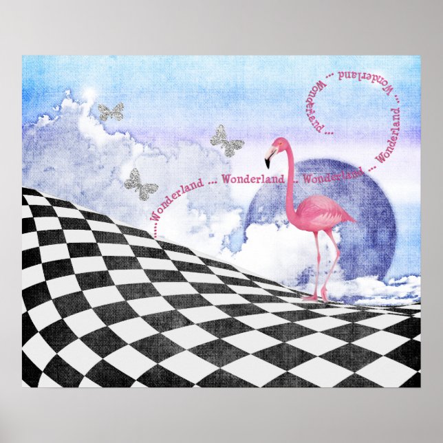 Wonderland Pink Flamingo Fantasy Art Poster (Frente)