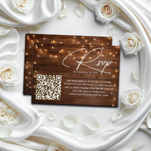 Wood Rustic String Luzes QR Código Casamento RSVP